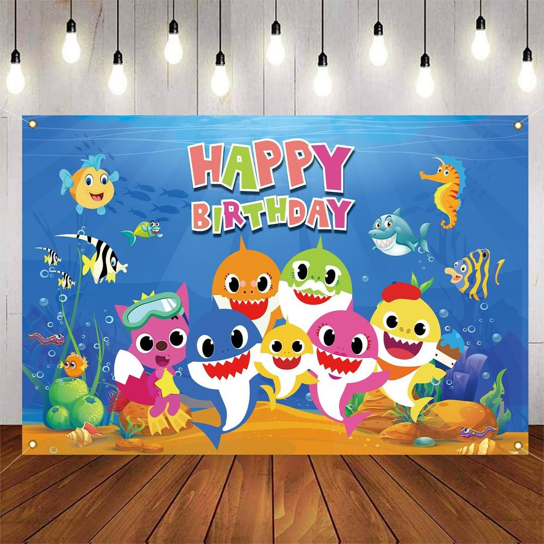 Shark Backdrop for Birthday Party Supplies (5x3feet) Blue Cartoon Whale Ocean Photo Background for Baby Shower Decoration Boys Girls Photography Backdrop (Blue)