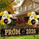 Graduation Prom Banner Decorations for Party 2026, Black and Gold Prom 2026 Decorations Yard Sign Banner with Balloons for Prom Send Off Decorations 2026, 9.8 X 1.6 ft