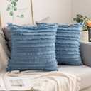 MIULEE Set of 2 Decorative Boho Throw Pillow Covers Linen Striped Jacquard Pattern Cushion Covers for Sofa Couch Living Room Bedroom 18x18 Inch Blue