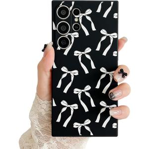 for Samsung Galaxy S26 Ultra Case Black Cute Bow Floral Print | Shockproof Silicone TPU PC Protective Cover for Girls Women, Fashion Design with Camera Protection, Wireless Charging