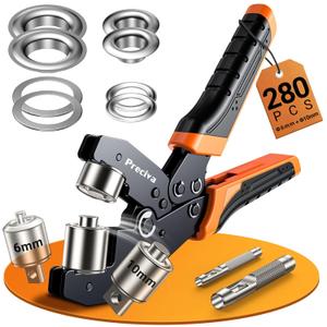 Preciva Grommet Tool Kit of 3/8" and 1/4", Interchangeable Double Head Handheld Grommet kit with 280pcs Eyelets and Grommets for Tarp Leather Fabric
