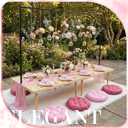 Beeveer 118" x 71" Extra Large Outdoor Picnic Blanket with Pink Table Runner 8 Napkins and 8 Pink Floor Pillows Cushions for Picnic Party Camping Wedding Bachelorette Birthday Baby Shower Decor