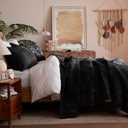 LEAONME Velvet Quilt King Size 98''x106'', Lightweight Black Velvet Comforter Set with 2 Matching Shams, Soft Cross Stitch Bedspread Coverlet Bedding Set for All Season