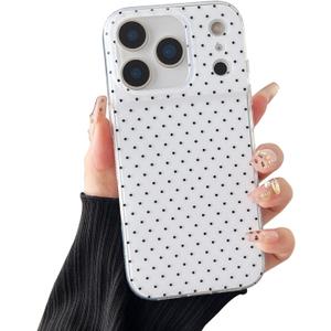 Compatible with iPhone 17 Pro Case, Fashion Cute Aesthetic Polka Dot Phone Case for Women, Shockproof Slim Soft TPU and Hard PC Protective Phone Cover for iPhone 17 Pro 6.3", White