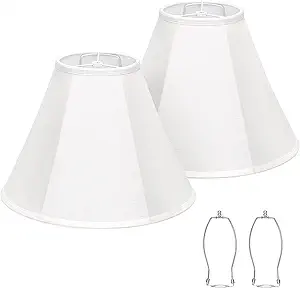 White Lamp Shades Set of 2, Bell Lamp Shades 6"Top x 13"Bottom x 10"High, Medium Shade Replacement Fabric Natural Linen Hand Crafted(Spider Fitter), Harp Holders Included, Easy Assembly Required