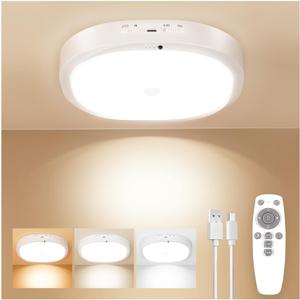 Rechargeable Motion Sensor Ceiling Light Indoor, Cordless Closet Light with 10000mAh Battery, 3 Color Temperatures, 550LM Motion Activated Light for Closet,Shower,Stairs,Pantry,Remote Control