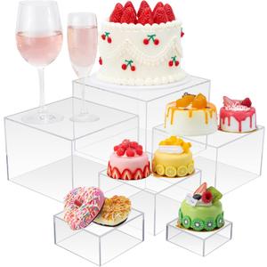 Cliselda 6Pcs Clear Acrylic Boxes for Display, Food Risers for Buffet Table Party Cupcake Candy Desset,Acrylic Nesting Risers Display Stands Cube Boxes with Hollow Bottoms