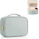 Vlando Travel Makeup Bag,Portable Cosmetic Bag Makeup Case Organizer, Makeup Bag with Adjustable Dividers for Women,Girls,Wedding,Cosmetic Brushes,Toiletry,Gifts,Anniversary-Blue