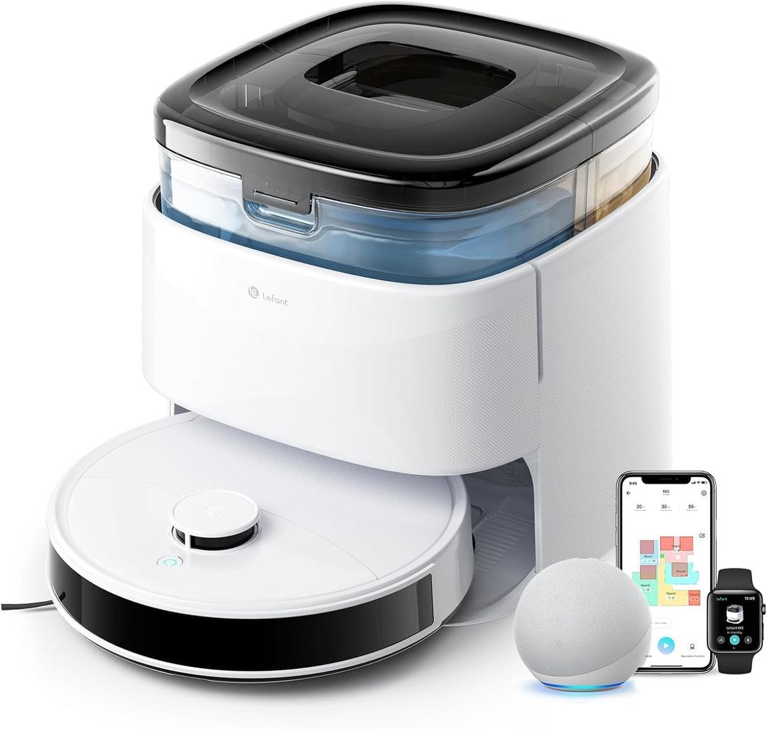 Lefant M3 Robot Vacuum, Auto Mop Washing, 12000Pa Suction, Self-Emptying & Refilling, 9mm Mop Lifting, 200RPM Spinning Mops, Smart Obstacle Avoidance, White