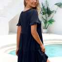 Summer Dresses for Women 2026 Loose V Neck Ruffle Sleeve Tiered Flowy Casual A Line Mini Beach Dress with Pockets (XL)