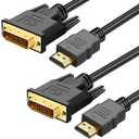 HDMI A to DVI Adapter Cable 6ft, 2 Pack Bi-Directional 1080P HDMI to DVI-D Cable Male to Male, High-Speed Gold-Plated for Raspberry Pi, Roku, X-Box One, PS3/4/5, Graphics Card