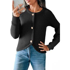 Saodimallsu Womens Cropped Cardigan Sweaters Button Up Long Sleeve Crewneck Fall Dressy Casual Knit Sweater Jackets (Black)