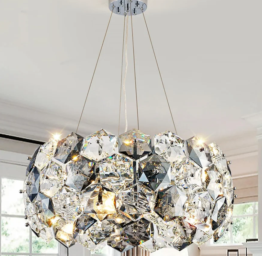 IBBIBABO 12-Light Modern Crystal Chandelier, Stainless Steel Ceiling Light Fixture for Dining Room, Living Room, Bedroom - E12 Base & Easy Install, Luxury Home Decor Chrome Ceiling Lighting
