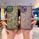 for iPhone 15 Case, Flowers Butterfly Slim Hard PC Frosted Shockproof Drop Protection Cover, Translucent Matte Floral Phone Case for Women Girls 6.1" - Purple