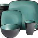 Gibson Soho Lounge Square Reactive Glaze Stoneware Dinnerware Set, Service for 4 (16pc), Matte Jade