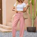 Puimentiua Womens Linen Pants Summer Lightweight Breathable Elastic Waist Drawstring Beach Vacation Pants with Pockets, L