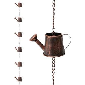 eUty 8.5ft Faux Copper Watering Pot Rain Chain with V-Shaped Gutter Clip-Replacement Gutter Downspout - Divert Water and Outside Decor