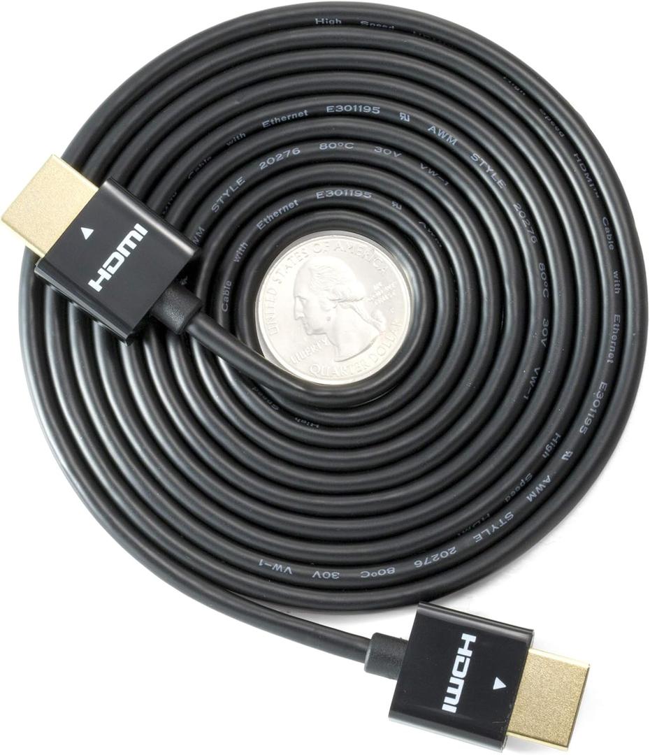 NTW High Performance Ultra Slim HDMI Cable (16.5ft) Premium High Speed Ultra Thin HDMI cable with RedMere Technology, 1080p, 4K HDR, 10.2Gbps, 36AWG - Black - NHDMI4S-05M/36C