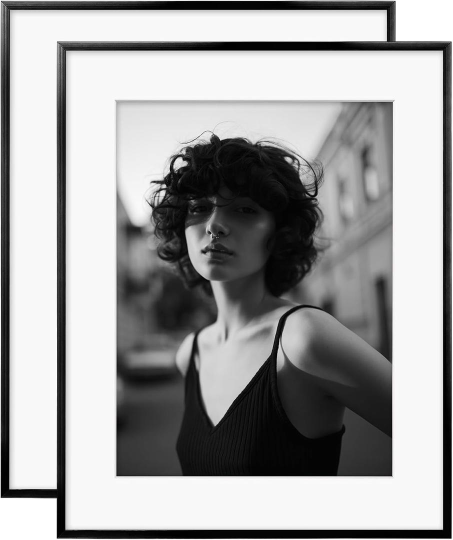 Egofine 16x20 Aluminum Picture Frame Display with Mat for 12x16 or 16x20 without Mat, Metal Poster Frame Covered by Plexiglass for Wall Mounting, 2 Pack, Black