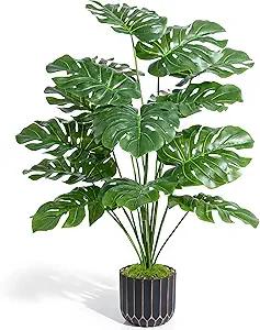 florisso 28" Artificial Monstera Plant Tall Fake Faux Plants Indoor Outdoor Tree for Living Room Home House Decoration