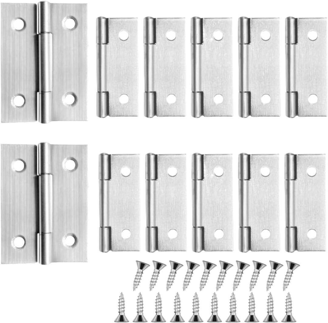 12 PCS 2 inches High-end Stainless Steel Mini Small Hinges with 48 Screws, Suitable for DIY Wooden Boxes, Small Cabinets, Jewelry Boxes Flat Hinges, Furniture, Woodworking Craft Project, Silver