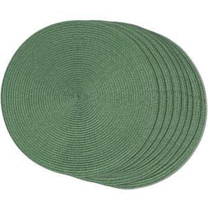 FunWheat Round Braided Placemats Set of 8 Place Mats for Dining Table Woven Washable Non-Slip Table Mats 15 Inch(Green,8pcs)