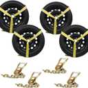 Classic Yellow Lasso Style Car Tie Down with Chain Anchors 2 Inch x 96 Inch 4 PCS 3,300 lbs Safe Working Load