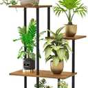 Plant Stand Indoor, 4-Tier Modern Plant Shelf for Multiple Plants, Wood Metal Flower Holder for Living Room Balcony Bedroom, Rustic Brown