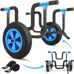 2 in 1 Kayak Cart SUP Board Cart, Heavy Duty Kayak Trolley with Adjustable Bi-Directional Bunker Bars and 14" Solid Rubber Tires, 330 LB Capacity, Dolly for Kayaks Canoes Jon Boats (blue)