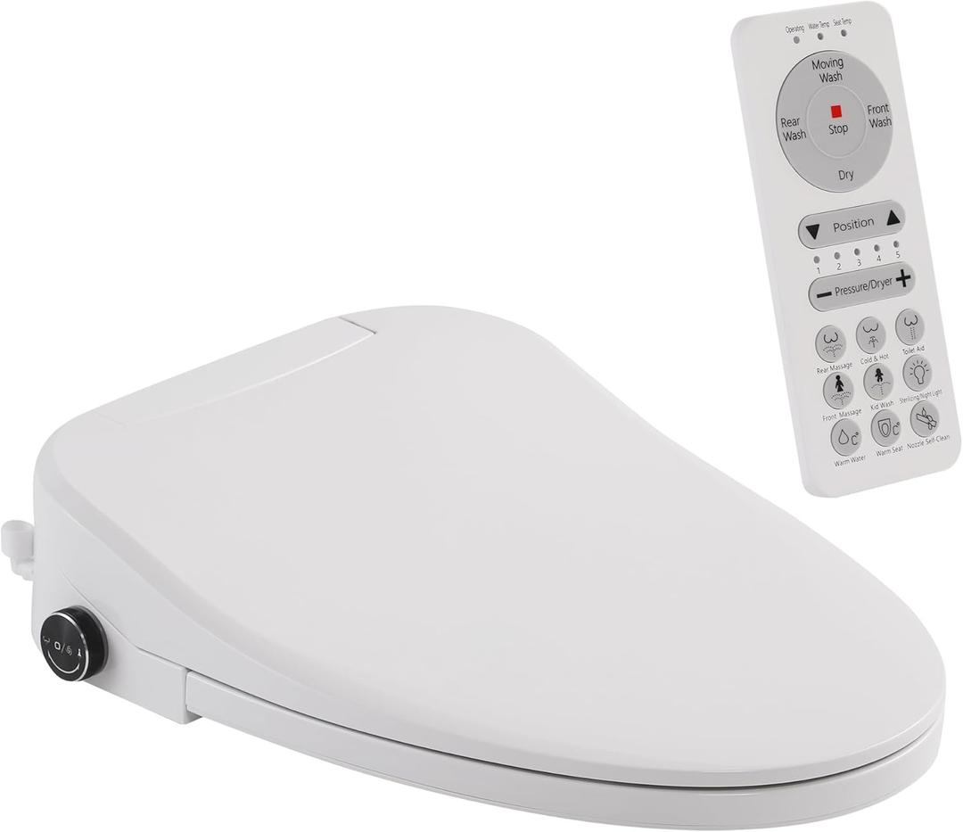 Bidet Toilet Seat,Smart Toilet Seat with Remote Control, Electric Heated Seat,Warm Water Washing, Warm Air Dryer and Multiple Spray Modes for Women Men Pregnant or Elderly People, Elongated