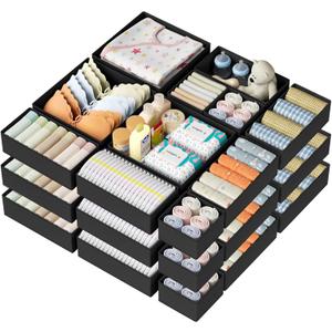 DIMJ Drawer Organizer Clothes Storage - 24 Pack Baby Dresser Organizer for Nursery, Foldable Closet Drawer Organizer Bins for Bedroom Organization, Fabric Storage Dividers for Socks, Underwears, Bras
