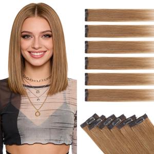 Benehair 6PCS 6 Clips In Human Hair Extensions Light Brown Short Straight Mini Clip Ins Real Remy Clip On Hairpin Hairpiece For Women 10inch 30g #06