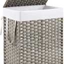 DUMOS Woven Laundry Basket with Lid, 90L Large Capacity Hamper, Removable & Machine-Washable Liner, Foldable Rattan Clothes Hamper, Sturdy Steel Frame, Odor Control, Dove Gray