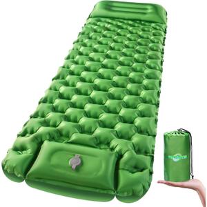 WANNTS Sleeping Pad, Ultralight Inflatable Sleeping Pad for Camping, Built-in Pump, Ultimate for Camping, Hiking - Airpad, Carry Bag, Repair Kit - Compact & Lightweight Camping Pad (Green)