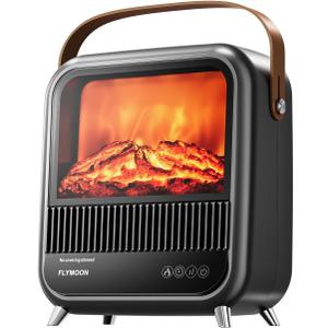 FLYMOON Electric Fireplace Heater, Fireplace Heater with 3D Different Flame Effects, 750/1200W, 7 H Timer, Electric Fireplace Heaters with Overheating & Tip-Over Protection for Office Garage Indoor