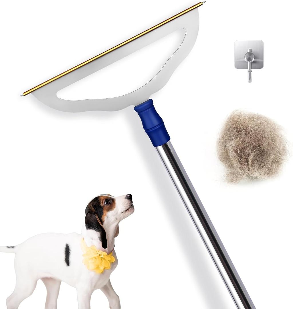12Wide Large Metal Carpet Rake Pet Hair Removal Broom, 54" Thicker Handle Low Pile Carpet Brush, Dog Cat Pet Hair Remover, Embedded Fur Pro Clean Removal Tool, Rug Couch Stair Scraper
