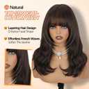 XIXIBI Dark Brown Wigs with Bangs for Women, 4x4 Realistic Scalp Layered Curly Wavy Synthetic Wigs, Beginners Friendly Free Parting Natural Looking Heat Resistant Wig for Daily Party Use 18Inch