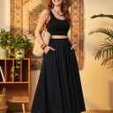 Scarlet Darkness Maxi Skirt for Women Boho Lace Flowy Long Renaissance Skirts with Pockets (S)