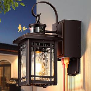 Porch Light with GFCI Outlet, Motion Sensor Outdoor Wall Light Wall Mount, Oil Rubbed Bronze Exterior Lighting Fixtures, Outdoor Sconce Light Wall Lantern, Exterior Garage Lights for Coach