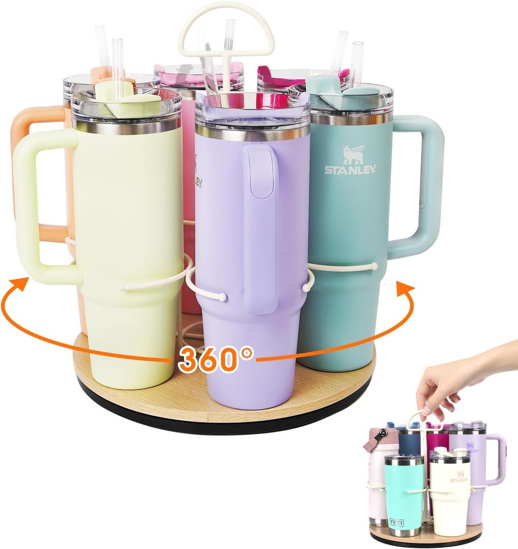 Water Bottle Organizer for Stanley 20/30/40oz, Rotating Stanley Cup Organizer Holder with Handle, Tumbler Holder Organizer, Stanley Cup Accessories, White