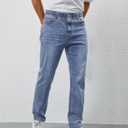 WICUSION Mens Elastic Waist Jeans Relaxed Fit Stretch Denim Pants Straight Leg Jean with Zipper, Light Blue 3XL