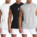 LSLXYWZX Men's Tank Tops 3 Pack Sleeveless Workout Mesh Material Quick Dry Athletic Running Gym Muscle Beach Fitness Shirts (US, Alpha, XX-Large, Regular, Regular, Black+White+Gray)
