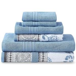 Modern Threads 6 Piece Set, 2 Bath Towels, 2 Hand Towels, 2 Washcloths Yarn Dyed Jacquard/Solid Towel Set Ophelia Blue