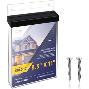 Outdoor Brochure Holder 8.5" x 11" with Lid Acrylic Wall Mount Flyer Box with Self Closing Lid Waterproof Clear Heavy Duty with Screw for Real Estate Flyer Document Pamphlet Display(Black)