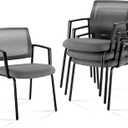 Sweetcrispy Mesh Back Stacking Arm Chairs 4 Pack, Upholstered Fabric Stack Chairs, Sturdy Metal, Easy to Use and Store, Outdoor and Indoor, for Home, Office, Party, Comfy, Grey