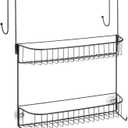 mDesign Extra Wide Metal Wire Over The Bathroom Shower Door Caddy, Hanging Storage Organizer with Built-in Hooks and Baskets on 2 Levels for Shampoo, Body Wash, Loofahs, Rust Resistant - Matte Black