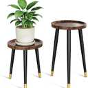 AZADESJET Plant Stand Indoor 2 Pack, Wood Mid Century Indoor Plant Stand, Tall Plant Stands for Flower Pot, Modern Plant Table, Small Side End Table With Raised Design, Walnut, 11.7"x18.8" & 11.7"x13"