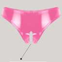 SEAUR Women Sexy Metallic Panties Shiny Booty Underwear Latex Leather Pvc Shorts Cheeky Bottom (Pink, L)