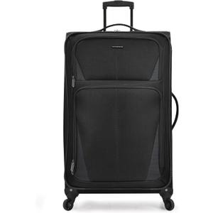 U.S. Traveler Aviron Bay Expandable Softside Luggage with Spinner Wheels, Black, Large 30-Inch