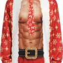 Ugly Christmas Sweatshirt Men Women Funny Family Christmas Sweatshirt Funny Abs Pattern Print Pullover Xmas Top (Red, XXL)